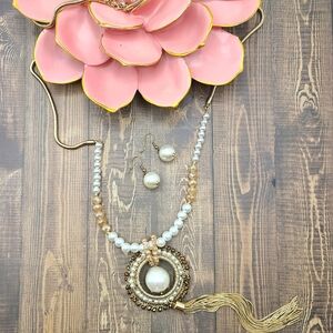 Pearl Beaded Tassel Necklace Set